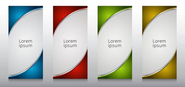 Conjunto de diseño de plantilla de banner roll up Curva de dimensión 3D con marco radial de medio tono aislado sobre fondo blanco. Ilustración vectorial
 - Vector, Imagen