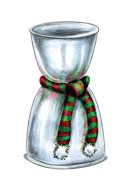Karácsony Szilveszter Koktél Liquor Bar Party Éjszakai élet Kézzel rajzolt élelmiszer Ezüst Metal jigger csésze Holiday sál vázlat illusztráció. Menü, kártya, poszter, meghívó, dekoráció - Fotó, kép