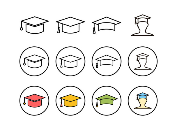 Satz von Graduation Cap Symbol. Bildungssymbole als Vektor. Abschluss. Studenten - Vektor, Bild