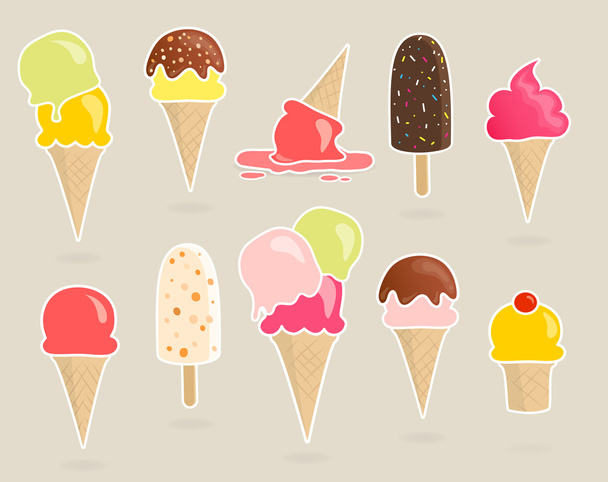 Set of 10 vector ice cream stickers - Vector, Image