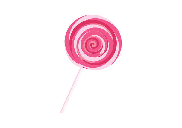Pink and white spiral lollipop icon vector. Strawberry round lollipop icon isolated on a white background. Sweet pink round candy icon vector - Vector, Image