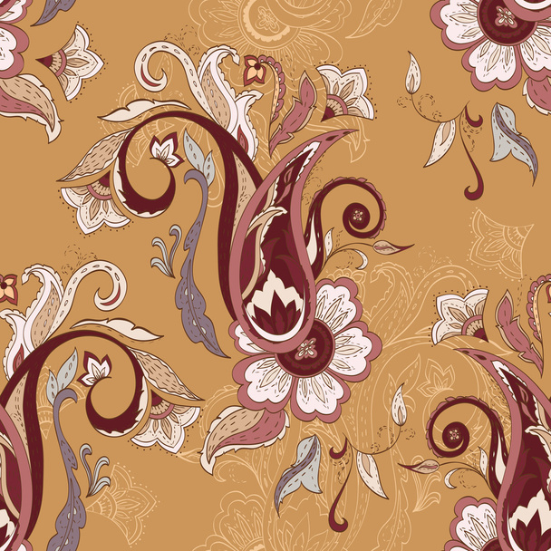 Colorful paisley pattern. Ethnic design. Seamless background, ve - Vector, Image