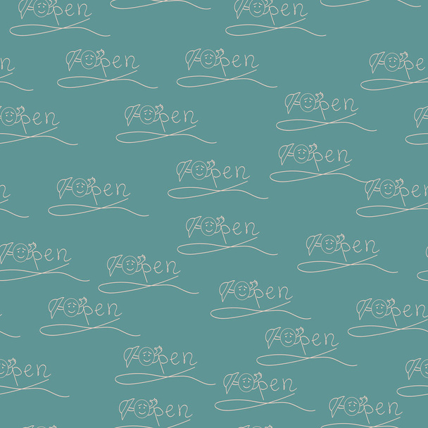 endless pattern on a blue background inscription openly in the style of a skit - Vector, Image