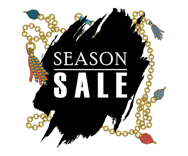 Luxury sale decorated with beautiful elements of luxury Baroque woven set of elegant sale banners with gold chains, frame, vector template for the site . Isolated from the background. - Vektor, obrázek