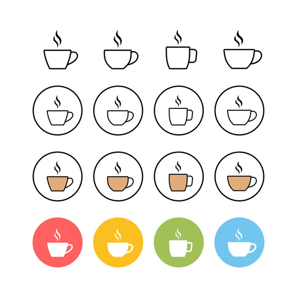 Set von Kaffeetassen-Vektorsymbolen. Ikone der Kaffeetasse vorhanden. Kaffeeikone. Tee-Cu - Vektor, Bild