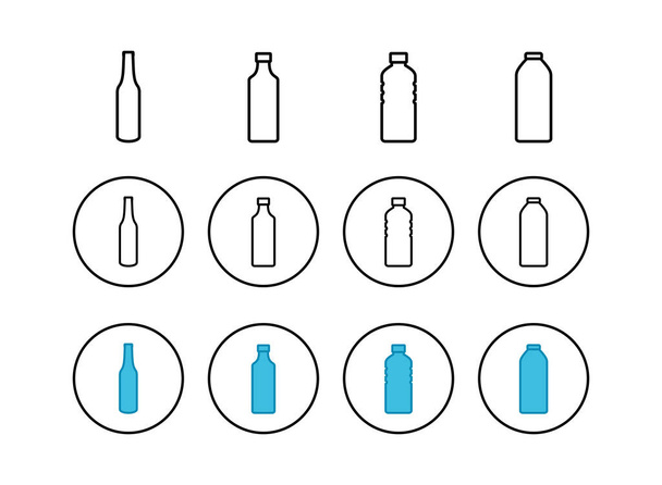 Set di icone della bottiglia. Icona bottiglia in appartamento alla moda desig - Vettoriali, immagini