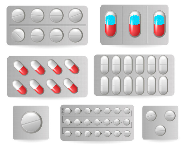 Orvosi tabletták hólyagokban - Vektor, kép