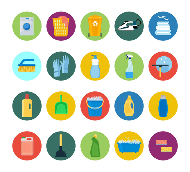 Cleaning. icons. Washing machine, detergents and cleaning products for cleaning the house. Vector illustration isolated on a white background - Vector, Image
