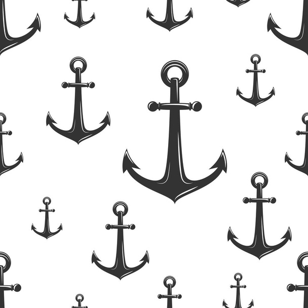 Nautical seamless pattern with black anchors on white. Ship and boat style ornament. Marine background with. Summer vector flat illustration. - Vektor, kép