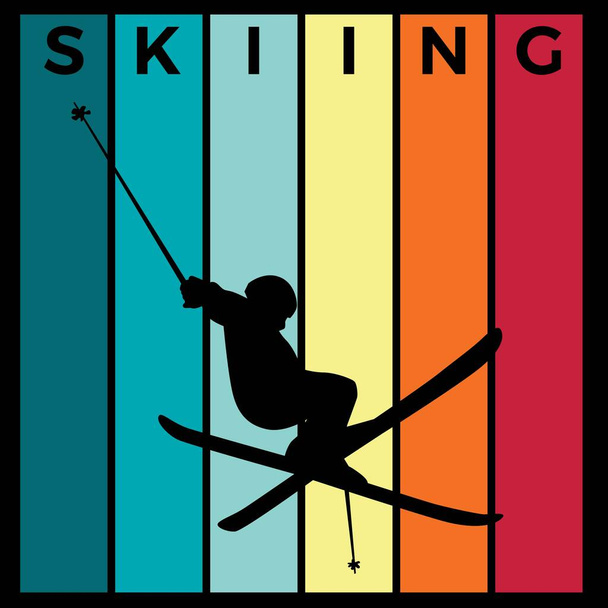 skiing silhouette sport activity vector graphic - Vektör, Görsel