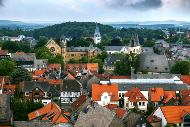 Aerial view of the old picturesque mountain town of Goslar in Harz area, Lower Saxony, Germany - Photo, Image
