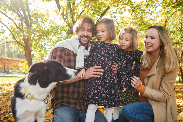 Smiley pais com filhas e cão
 - Foto, Imagem