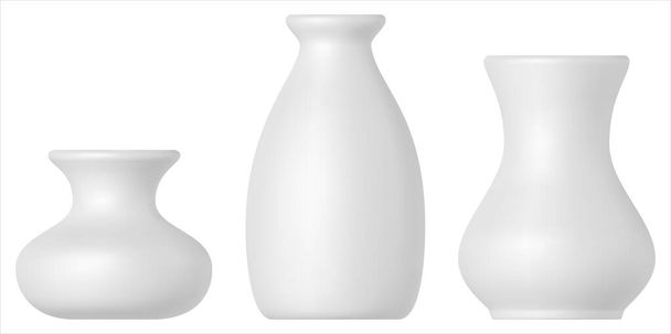 Zestaw białych wazonów ceramicznych izolowanych na białym tle - Wektor, obraz