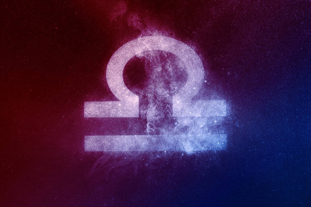 Libra Zodiac Sign Red Blue. Abstract night sky background - Foto, imagen
