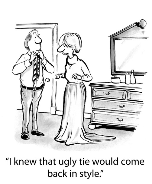 Woman knew that ugly tie would come back in style. - 写真・画像
