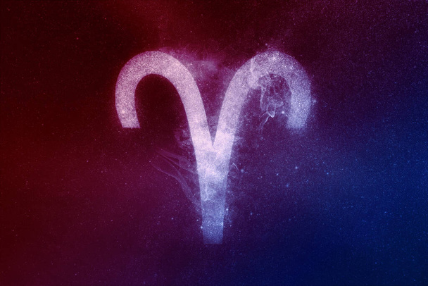 Aries Zodiac Sign Red Blue. Abstract night sky background - Foto, immagini
