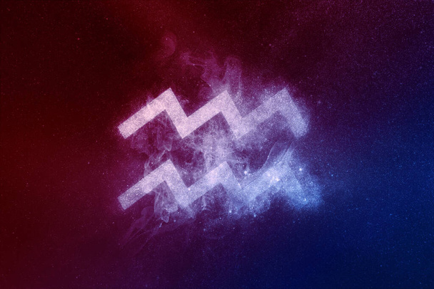 Aquarius Zodiac Sign Red Blue. Abstract night sky background - Foto, afbeelding