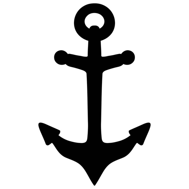 Anchor. Symbol of seafaring. Silhouette. Vector illustration. Outline on an isolated white background. Device to hold the ship, submarine, raft. Special cast, forged construction. Marine decorative element. Idea for tattoo, web design. - Vektor, obrázek