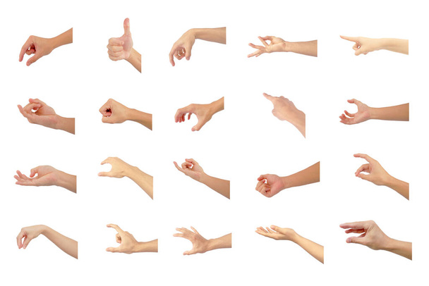 colección de la mano derecha múltiple de Asia en los gestos muestran son símbolo aislado sobre fondo blanco
 - Foto, Imagen