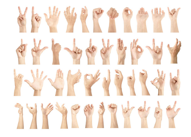colección de manos en gestos con piel blanca aislada sobre fondo blanco
 - Foto, imagen