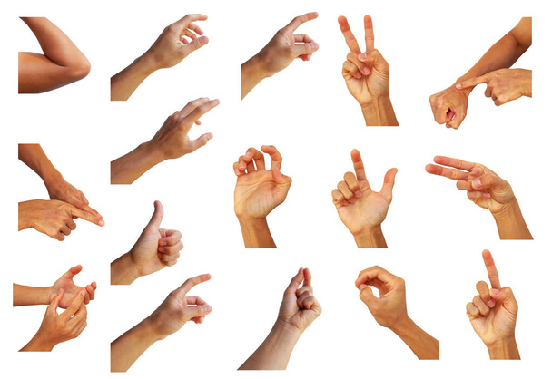 collection hand multiple of man in gesture on white background - Photo, Image