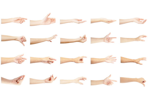 левая рука многократная коллекция азиатского в жесты с белой кожей изолированы на белом фоне
 - Фото, изображение