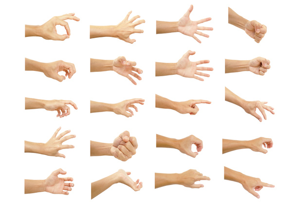 multiple hand with gestures of asian man for symbol to show out isolated on white background - Photo, Image