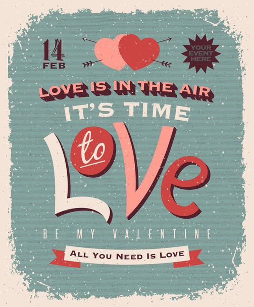 Vintage style valentines day poster - Vector, imagen