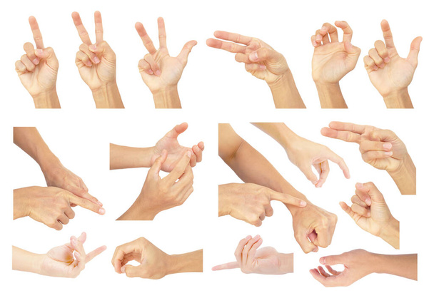 mano señal de asiático hombre que mostrar gestos en colección mano múltiple aislado sobre fondo blanco
 - Foto, imagen
