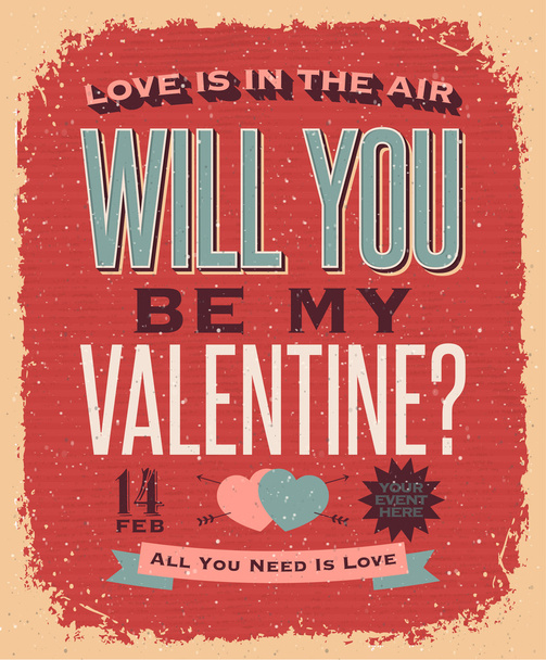 Vintage style valentines day poster - Вектор,изображение