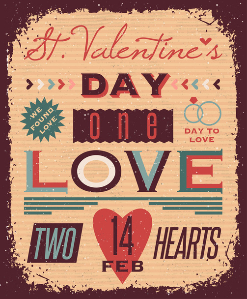 Vintage style valentines day poster - Vettoriali, immagini