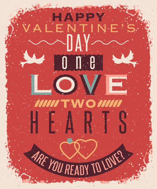 Vintage style valentines day poster - Vector, Imagen
