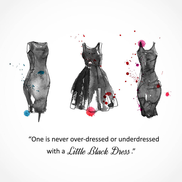 Little black dress. Vector watercolor illustration - Vettoriali, immagini