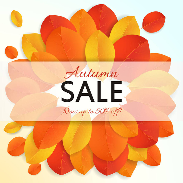 Fall sale design for. Can be used for flyers, banners or posters. Vector illustration with colorful autumn leaves  - Vecteur, image