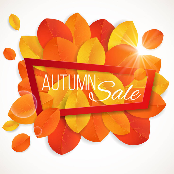 Fall sale design. Can be used for flyers, banners or posters. Vector illustration with colorful autumn leaves  - Vecteur, image