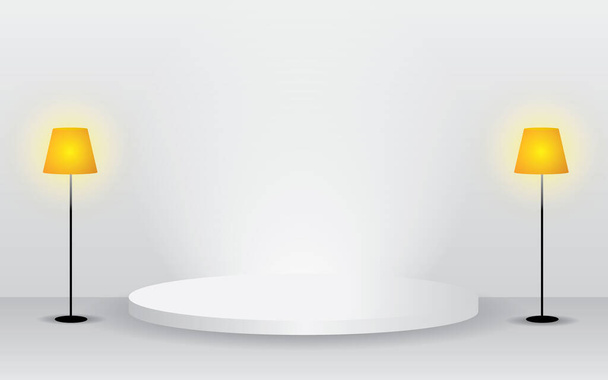 Lege witte studio ruimte voor weergave van content product. met gele standaardlamp. - Vector, afbeelding