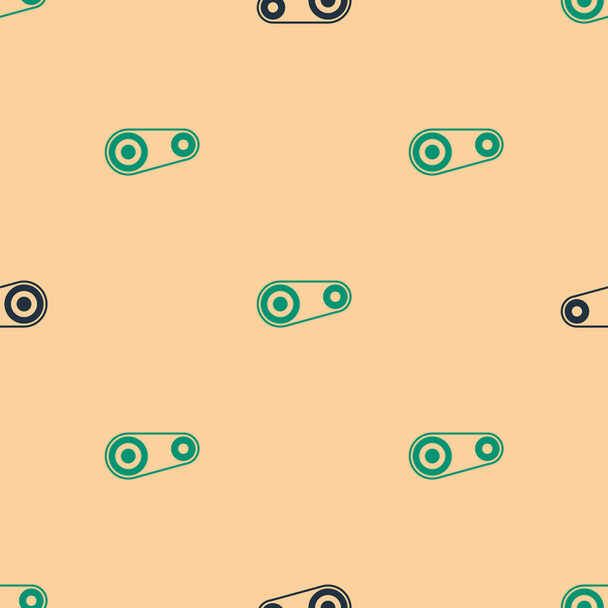 Vert et noir Ensemble de courroie de distribution icône isolé motif sans couture sur fond beige. Illustration vectorielle. - Vecteur, image