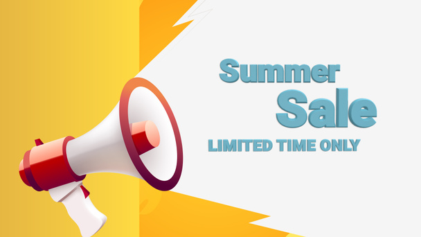 Summer Sale kuvitus sanoja ampui megafoni Banner suunnittelu malli markkinointiin. Summer Myynti edistäminen tai vähittäiskaupan. tausta banneri moderni 3d design myymälä, verkkokauppa, verkkosivusto, aloitussivu - Valokuva, kuva