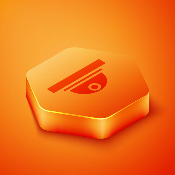 Ισομετρική εικόνα αισθητήρα κίνησης απομονωμένη σε πορτοκαλί φόντο. Πορτοκαλί εξάγωνο κουμπί. Εικονογράφηση διανύσματος. - Διάνυσμα, εικόνα