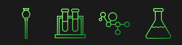 Set line Cannabis molecule, Opium poppy, Test tube and flask and Test tube and flask. Gradient color icons. Vector. - Vector, Image