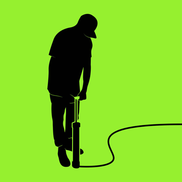 緑色の背景にポンプを付けた男のベクトルシルエット - ベクター画像