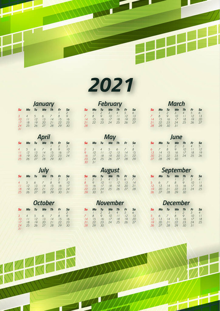 創造的なビジネスカレンダー2021 、 12ヶ月。明るい企業デザイン、チラシ、パンフレット、広告。ベクターイラスト - ベクター画像