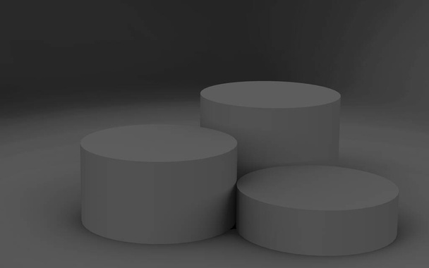 3d grijze zwarte cilinder podium minimale studio achtergrond. Abstract 3D geometrische vorm object illustratie renderen. Voor zakelijke productpresentatie. - Foto, afbeelding