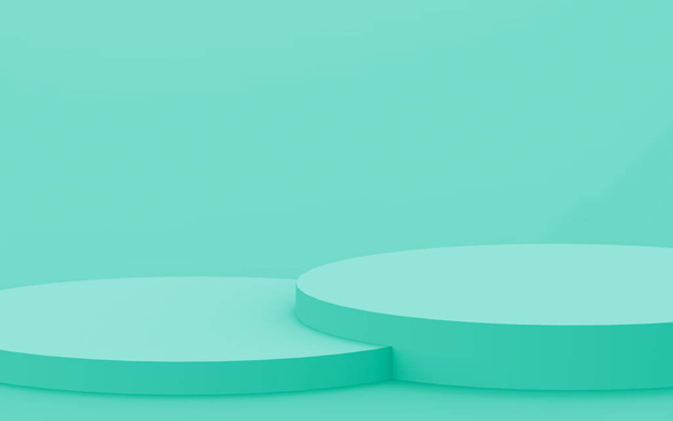 3d green bright cylinder podium minimal studio background. Abstract 3d geometric shape object illustration render. Display for food natural product. - Fotoğraf, Görsel