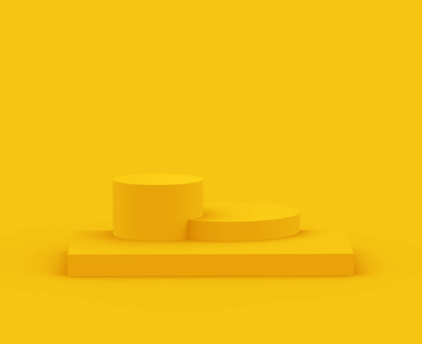 3D sárga színpad pódium jelenet minimális stúdió háttér. Absztrakt 3D geometriai alakú tárgy illusztráció render. Nyári üdülési termék megjelenítése. - Fotó, kép