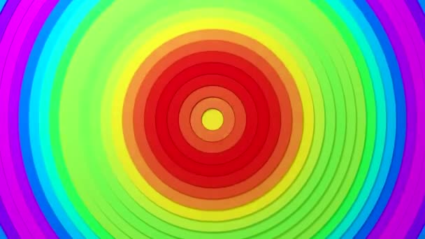 Abstraktní kruhový obrazec s ofsetovým efektem a hladkým duhovým gradientem. Animace vícebarevných čistých prstenů. Abstraktní zázemí pro obchodní prezentaci. Bezešvé smyčka 4k 3D vykreslení - Záběry, video