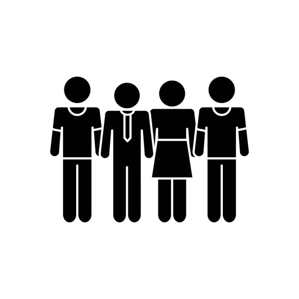 pictogram vrouw, mannen en zakenman staande, silhouet stijl - Vector, afbeelding