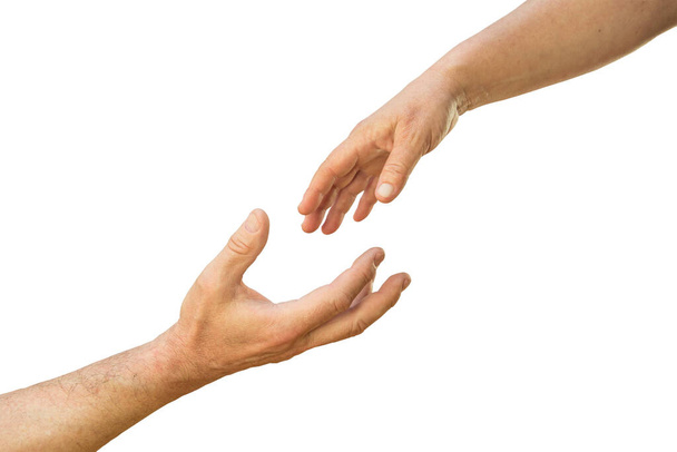 Dokunmadan hemen önce. Erkek ve kadın elleri. İzole et. - Fotoğraf, Görsel