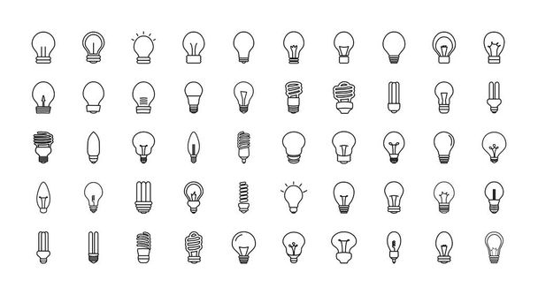 bombilla luces icono conjunto, estilo de línea
 - Vector, Imagen