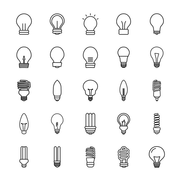 bombilla de llama y bombilla de luces icono, estilo de línea
 - Vector, Imagen